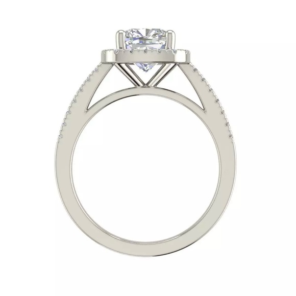 Halo 1.45 Carat SI1/F Cushion Cut Diamond Engagement Ring White Gold Treated - Picture 2 of 11